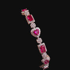 Pink Heart Emerald Bracelet, 14K White Gold Plated Flower Honeycomb CZ Bracelet, 7mm Iced Out Gift