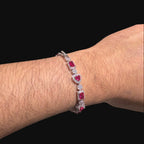 Pink Heart Emerald Bracelet, 14K White Gold Plated Flower Honeycomb CZ Bracelet, 7mm Iced Out Gift