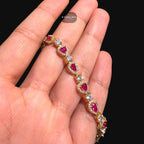 Pink Heart Tennis Bracelet, Gold Iced Out Diamond Bracelet, Pink Solitaire Heart Jewelry, Gift for Her