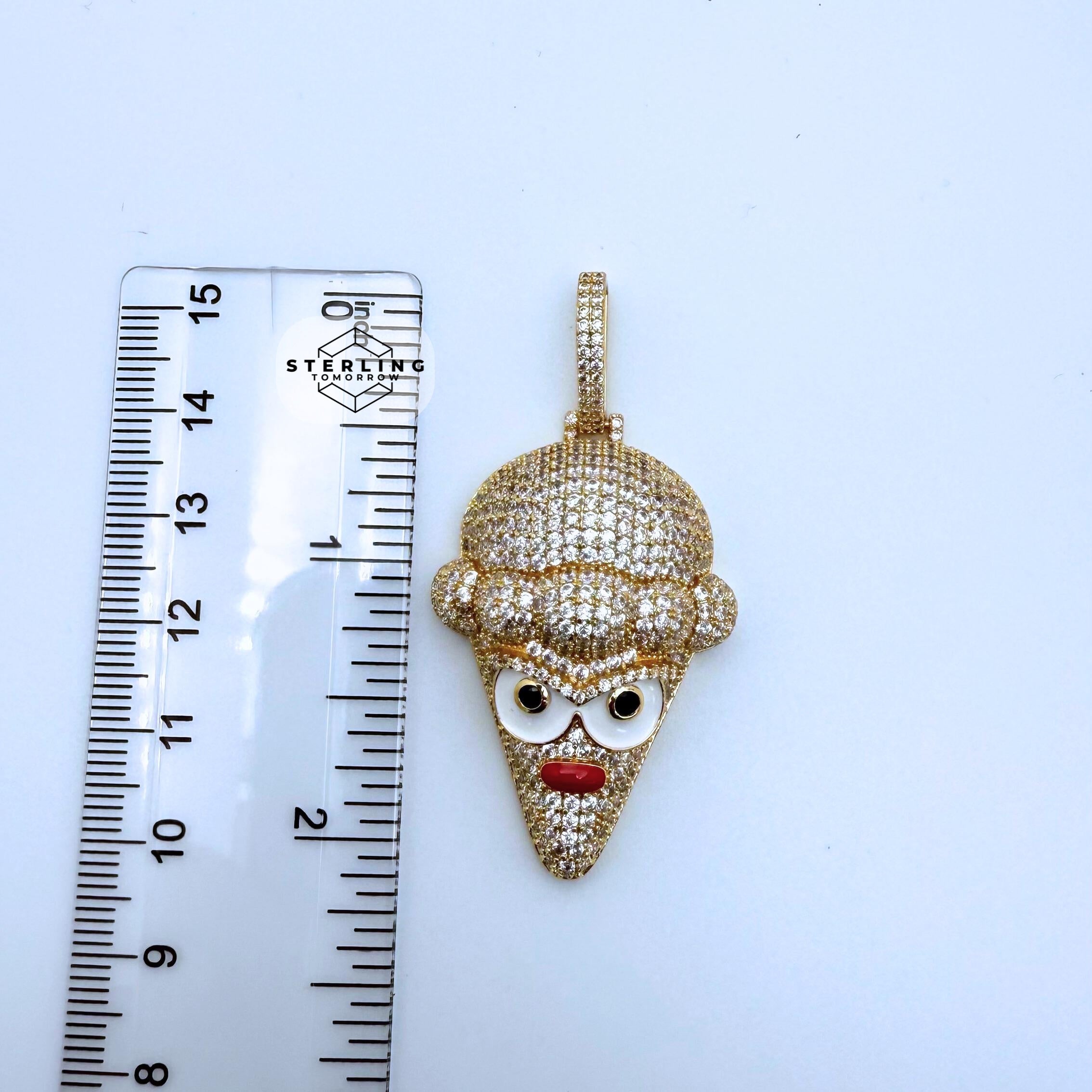 Ice Cream Cone Enamel Gold Tone Pendant