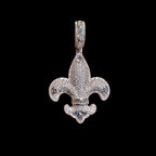 Fleur De Lis 14K White Gold Plated Iced Out Pendant