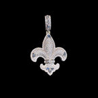 Fleur De Lis 14K White Gold Plated Iced Out Pendant