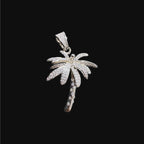 14K White Gold Iced Out Palm Tree Pendant | CZ Diamond Hip Hop Tropical Necklace with Free Rope Chain
