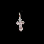 Pink Iced Out Cross Pendant | 14K White Gold Plated Pink CZ Christian Cross Necklace Hip Hop Pendant with Free Rope Chain