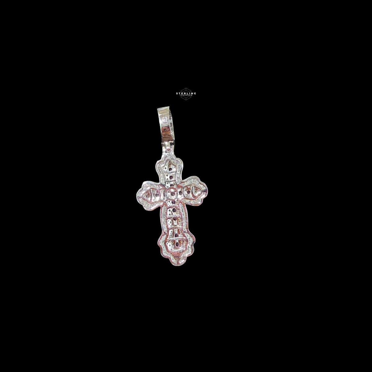 Pink Iced Out Cross Pendant | 14K White Gold Plated Pink CZ Christian Cross Necklace Hip Hop Pendant with Free Rope Chain
