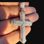 Moissanite Princess Cut Cross Pendant, 925 Silver Iced Out Hip Hop Necklace, GRA Certified w 24" Chain