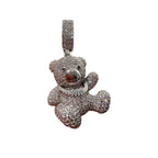 Iced Out Teddy Bear Pendant, Solid 925 Sterling Silver VVS CZ Diamond Necklace, Hip Hop Jewelry, 22 Inch Rope Chain