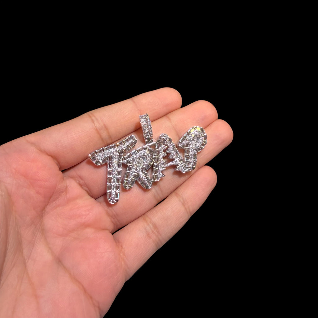 Iced Out Trap Pendant + Rope Chain - 14k White Gold Plated CZ