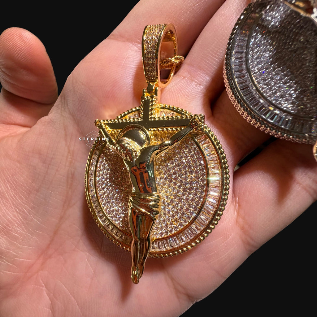 Iced Out Jesus Crucifix Medallion - 14k Gold Plated CZ