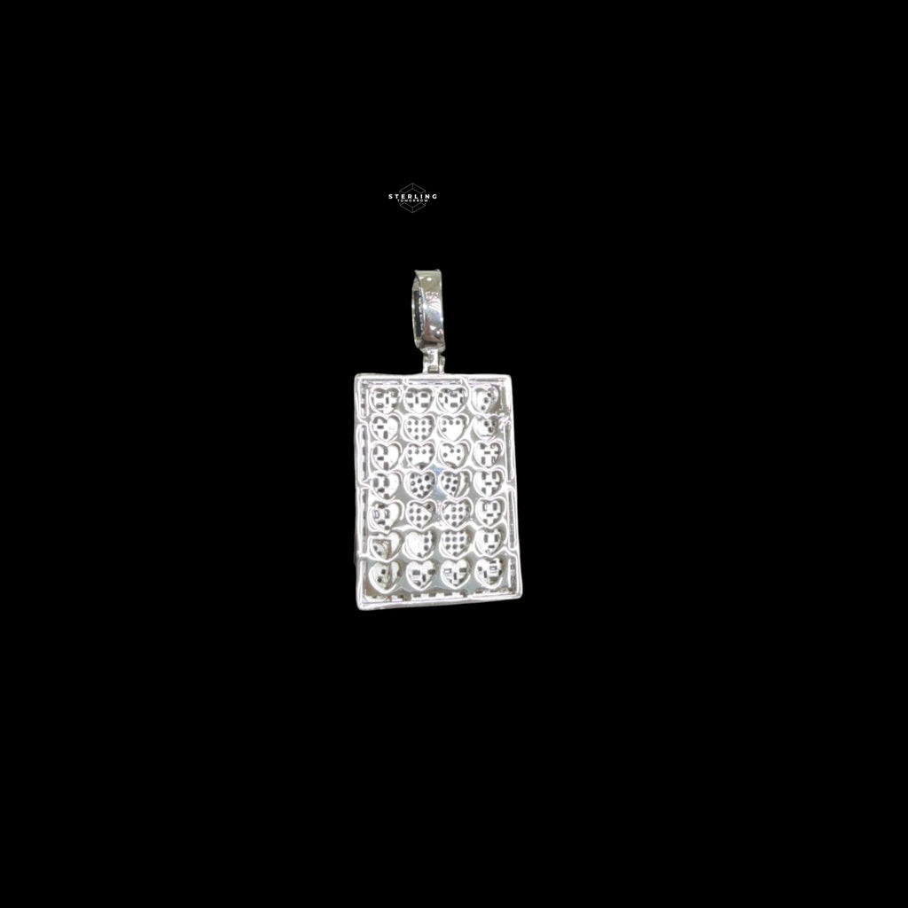 Ace of Hearts Card Pendant | 14K White Gold Plated Blue Heart CZ Playing Card Necklace, Iced Out Hip Hop Pendant with Free Rope Chain