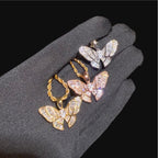 Iced Out Baguette Butterfly Pendant Necklace Gold Silver or Rose Gold, CZ Diamond Butterfly Charm, 14K Plated Hip Hop Jewelry