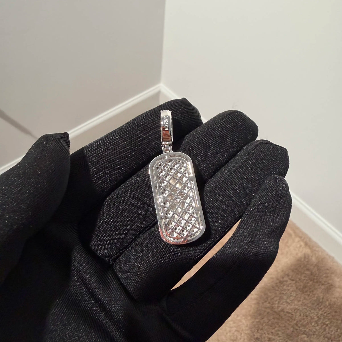 Iced Out Basketball Dog Tag Pendant, Solid 925 Sterling Silver VVS CZ Diamond Necklace, Sports Jewelry, 22 Inch Rope Chain