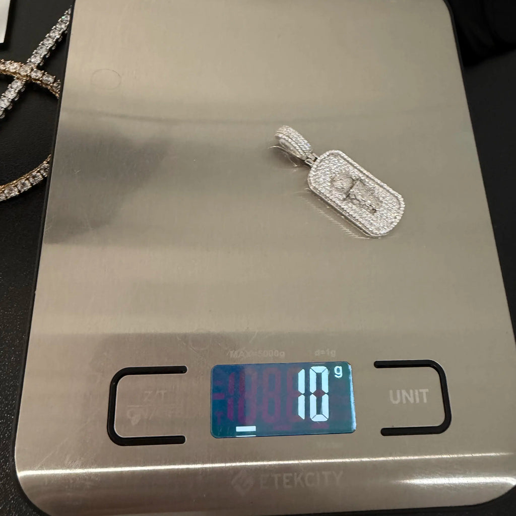 Iced Out Basketball Dog Tag Pendant, Solid 925 Sterling Silver VVS CZ Diamond Necklace, Sports Jewelry, 22 Inch Rope Chain
