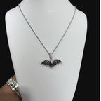 Iced Out Bat Pendant Necklace Black White CZ Gothic Animal Charm Hip Hop Jewelry with Free Chain