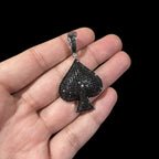 Black Iced Out Spade Pendant | 14K White Gold Plated Poker Ace Spade Necklace, Black CZ Hip Hop Pendant with Free Rope Chain