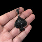 Black Iced Out Spade Pendant | 14K White Gold Plated Poker Ace Spade Necklace, Black CZ Hip Hop Pendant with Free Rope Chain
