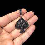 Black Iced Out Spade Pendant | 14K White Gold Plated Poker Ace Spade Necklace, Black CZ Hip Hop Pendant with Free Rope Chain