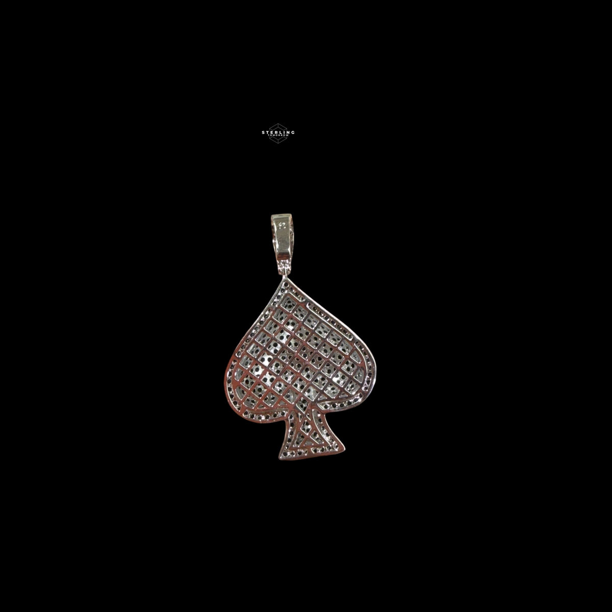 Black Iced Out Spade Pendant | 14K White Gold Plated Poker Ace Spade Necklace, Black CZ Hip Hop Pendant with Free Rope Chain