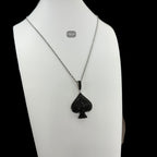 Black Iced Out Spade Pendant | 14K White Gold Plated Poker Ace Spade Necklace, Black CZ Hip Hop Pendant with Free Rope Chain