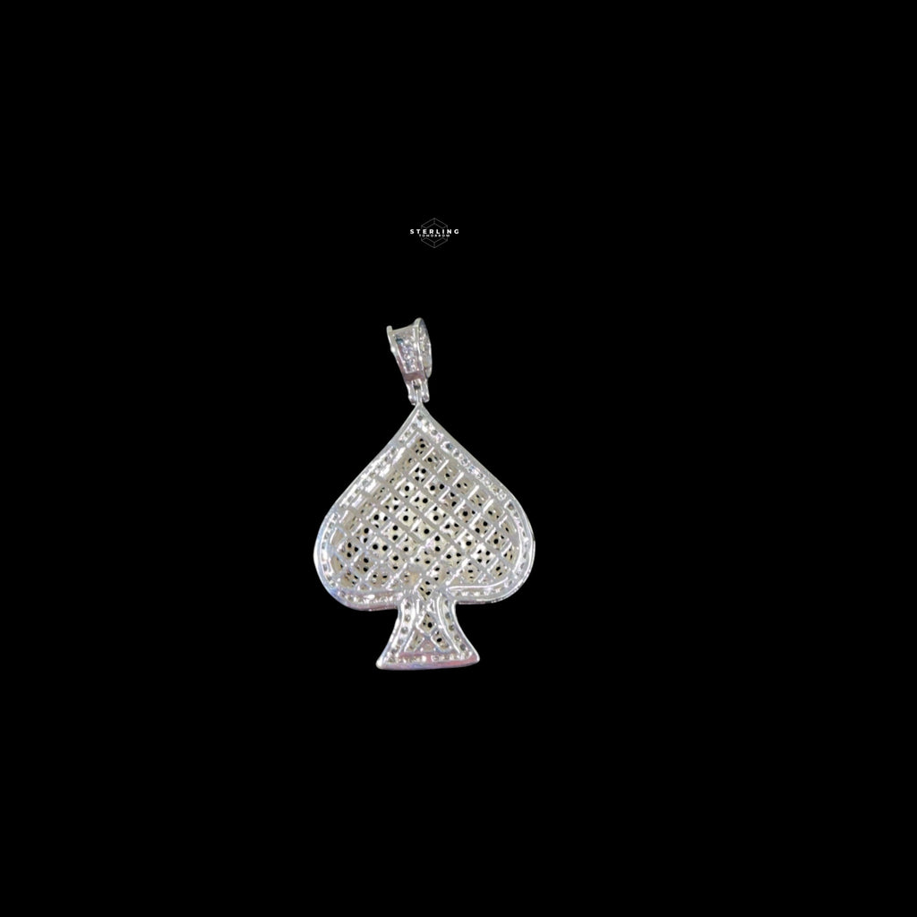 Blue Iced Out Spade Pendant | 14K White Gold Plated Blue CZ Poker Ace Spade Necklace Hip Hop Pendant with Free Rope Chain