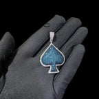 Blue Iced Out Spade Pendant | 14K White Gold Plated Blue CZ Poker Ace Spade Necklace Hip Hop Pendant with Free Rope Chain