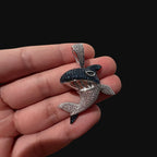 Blue Iced Out Shark Pendant, Solid 925 Sterling Silver VVS Simulated CZ Diamond Necklace, Hip Hop Jewelry, 22 Inch Rope Chain