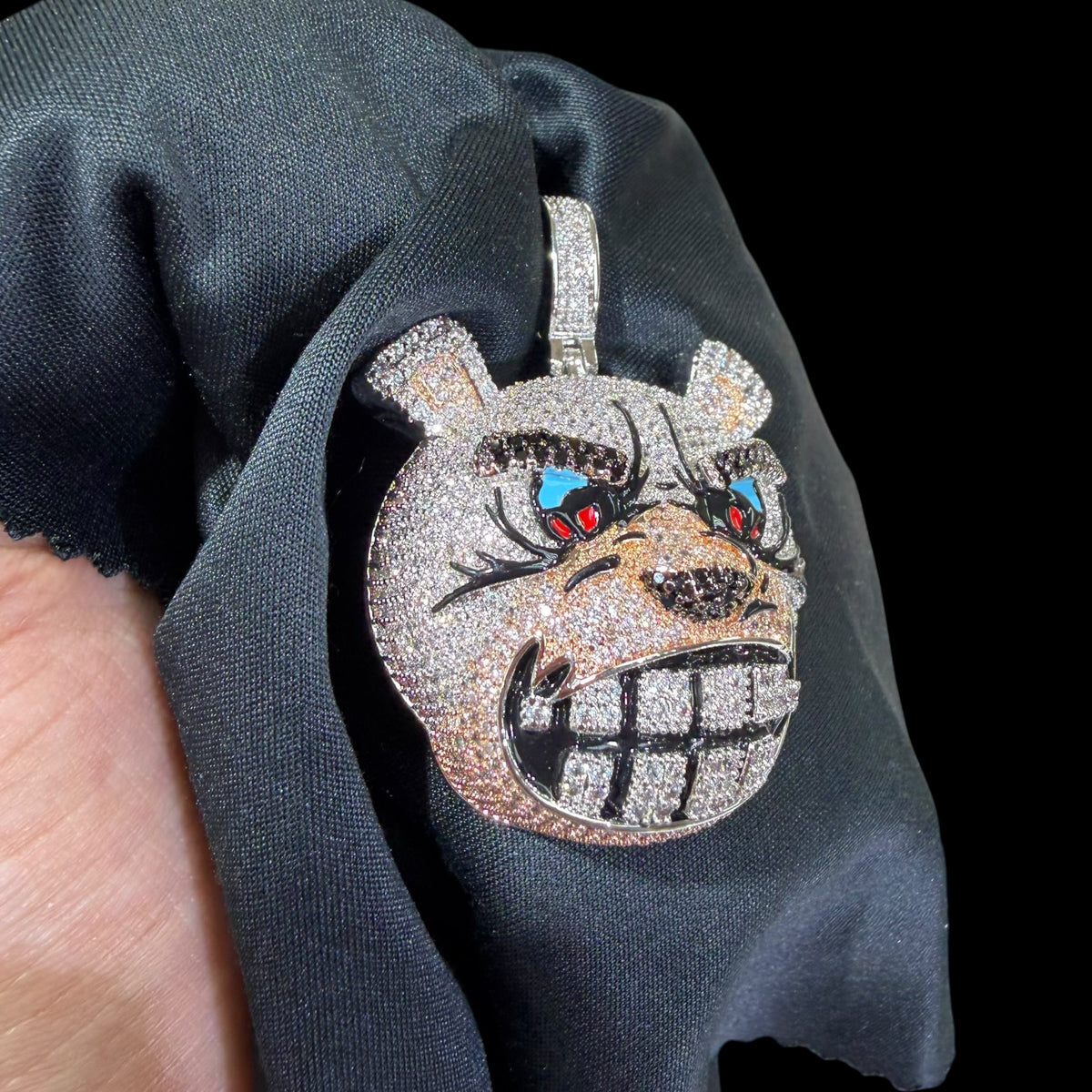 14k White Gold Plated Bulldog Pendant Iced Out