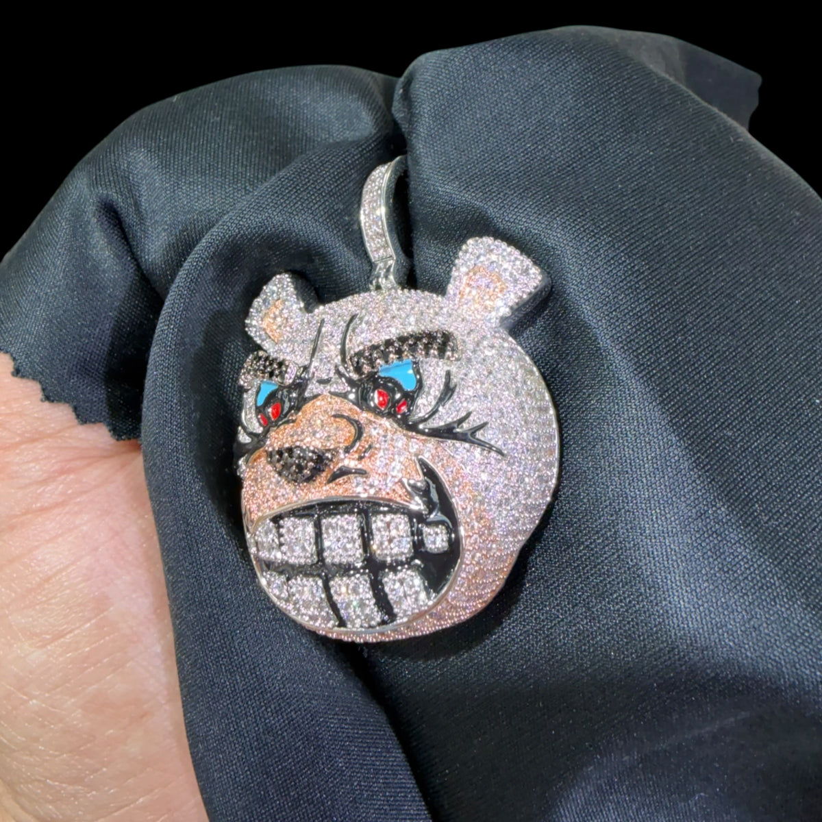 14k White Gold Plated Bulldog Pendant Iced Out