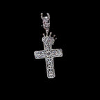 14K White Gold Plated Iced Out Cross Pendant | CZ Baguette Crown Cross Necklace | Hip Hop Faith Jewelry + Free 22" Rope Chain
