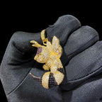 Iced Out Bee Pendant | 14K Gold Plated Bee Necklace, Black & Purple CZ Hip Hop Statement Pendant with Free Rope Chain