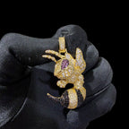Iced Out Bee Pendant | 14K Gold Plated Bee Necklace, Black & Purple CZ Hip Hop Statement Pendant with Free Rope Chain