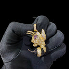 Iced Out Bee Pendant | 14K Gold Plated Bee Necklace, Black & Purple CZ Hip Hop Statement Pendant with Free Rope Chain