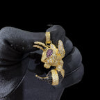 Iced Out Bee Pendant | 14K Gold Plated Bee Necklace, Black & Purple CZ Hip Hop Statement Pendant with Free Rope Chain