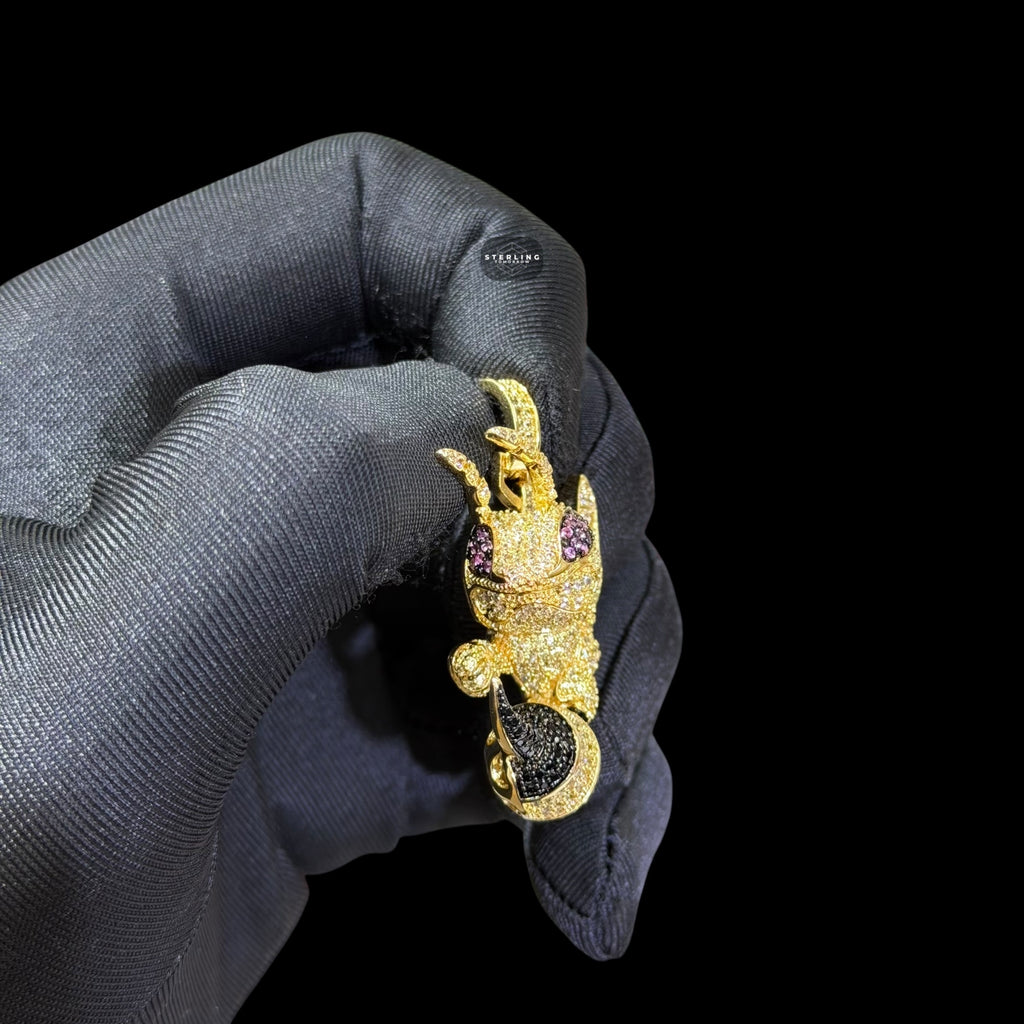Iced Out Bee Pendant | 14K Gold Plated Bee Necklace, Black & Purple CZ Hip Hop Statement Pendant with Free Rope Chain
