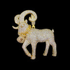 Gold Iced Out Goat Pendant, 14K Gold Plated CZ Diamond Ram Necklace, Big Horn Animal Pendant, Hip Hop Jewelry for Men