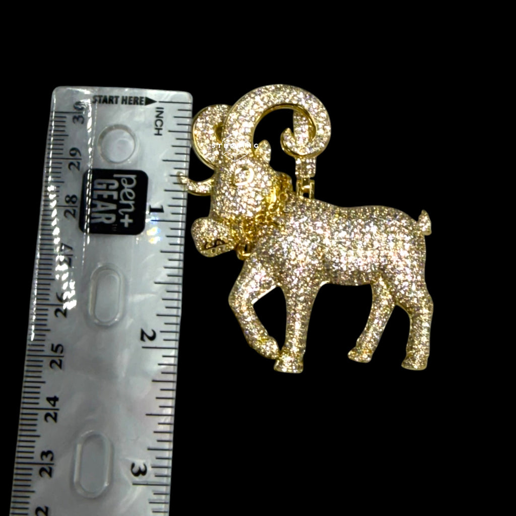 Gold Iced Out Goat Pendant, 14K Gold Plated CZ Diamond Ram Necklace, Big Horn Animal Pendant, Hip Hop Jewelry for Men