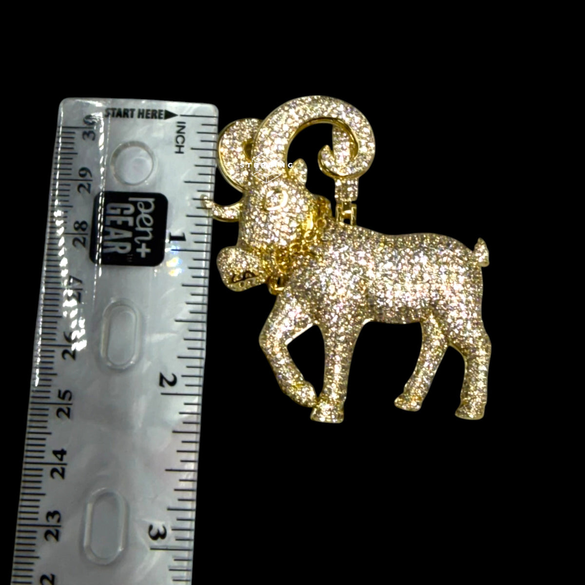 Gold Iced Out Goat Pendant, 14K Gold Plated CZ Diamond Ram Necklace, Big Horn Animal Pendant, Hip Hop Jewelry for Men