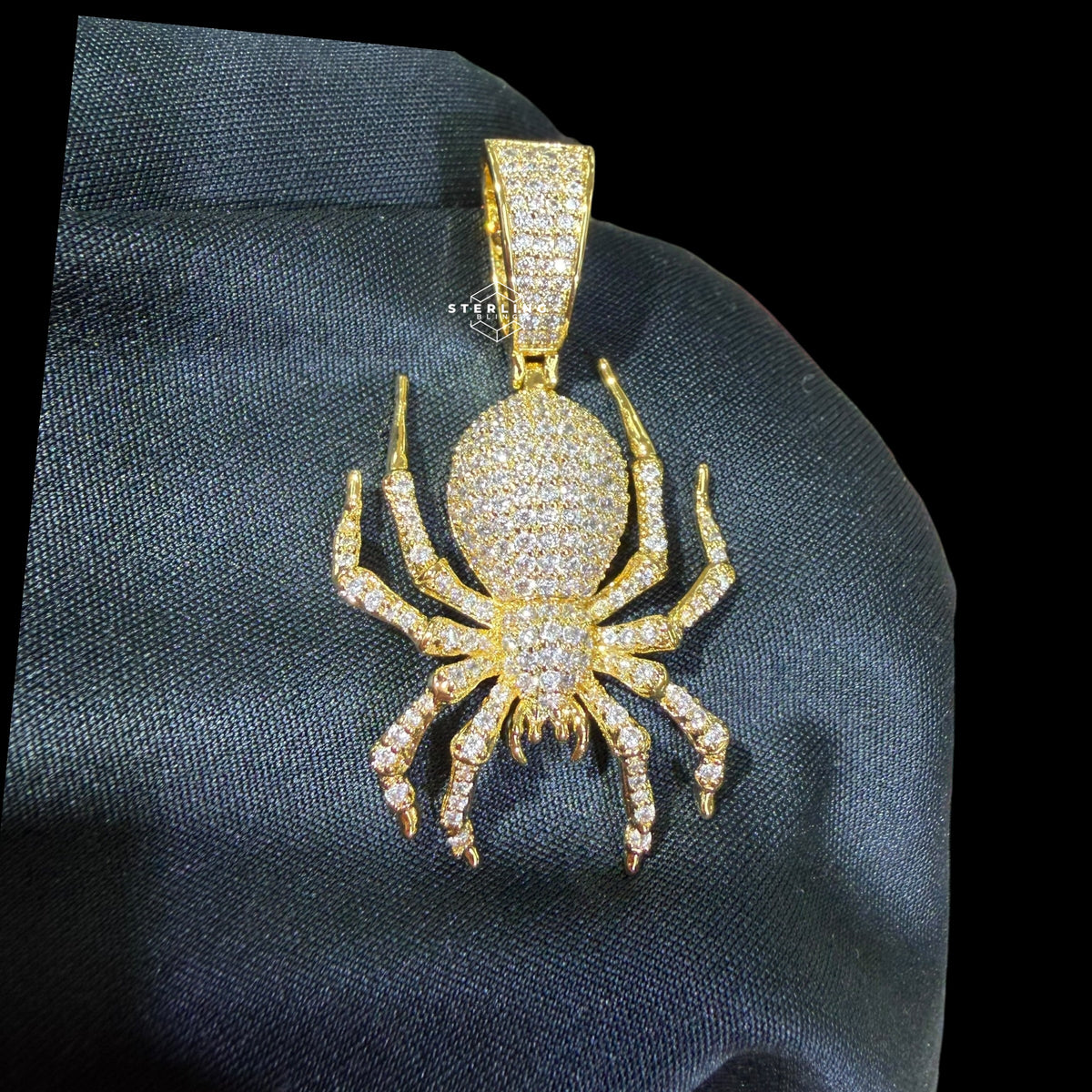 Gold Iced Out Spider Pendant, 14K Gold Plated CZ Diamond Spider Necklace, Hip Hop Animal Charm, Bling Jewelry for Men