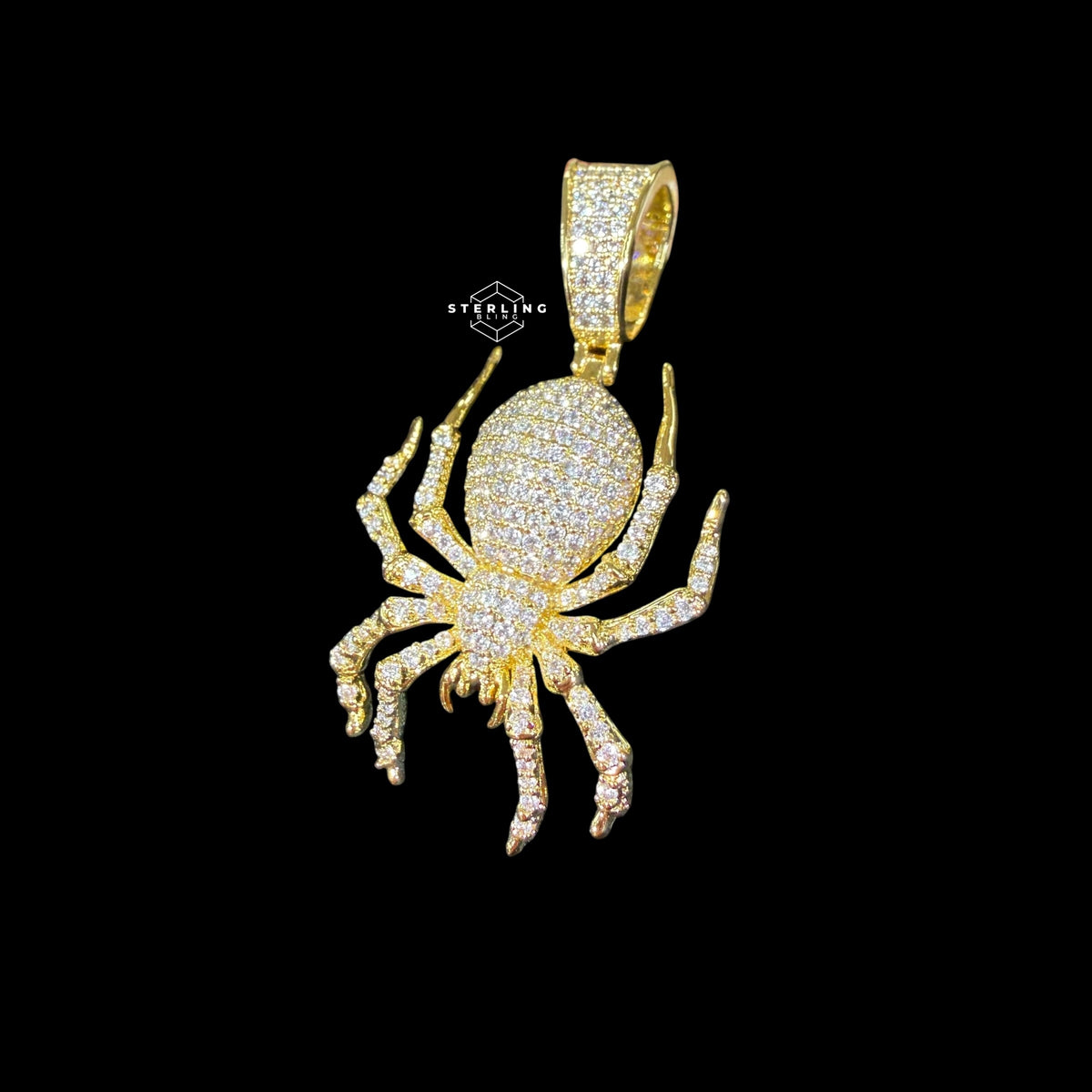 Gold Iced Out Spider Pendant, 14K Gold Plated CZ Diamond Spider Necklace, Hip Hop Animal Charm, Bling Jewelry for Men