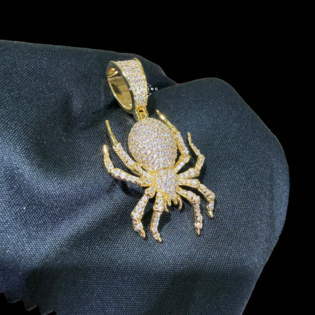 Gold Iced Out Spider Pendant, 14K Gold Plated CZ Diamond Spider Necklace, Hip Hop Animal Charm, Bling Jewelry for Men