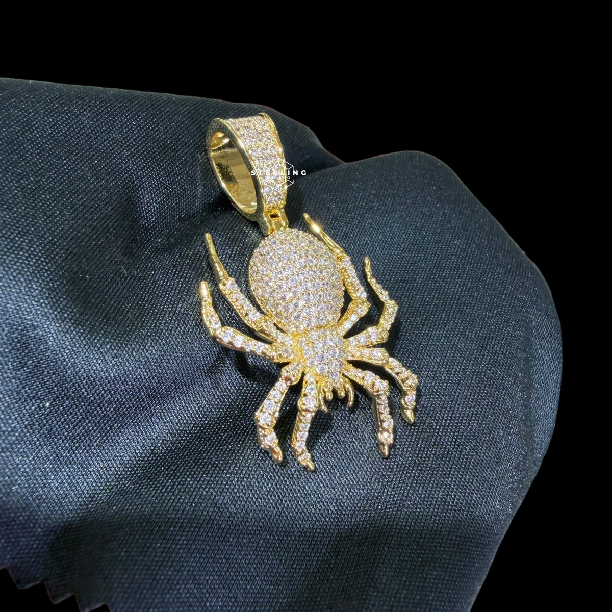 Gold Iced Out Spider Pendant, 14K Gold Plated CZ Diamond Spider Necklace, Hip Hop Animal Charm, Bling Jewelry for Men