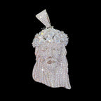 Iced Out Jesus Pendant, 14K White Gold Plated CZ Diamond Crown of Thorns, Mens Hip Hop Religious Jewelry