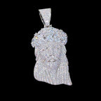 Iced Out Jesus Pendant, 14K White Gold Plated CZ Diamond Crown of Thorns, Mens Hip Hop Religious Jewelry