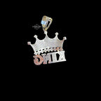 Gold Vermeil Iced Out King Crown Pendant, 925 Sterling Silver