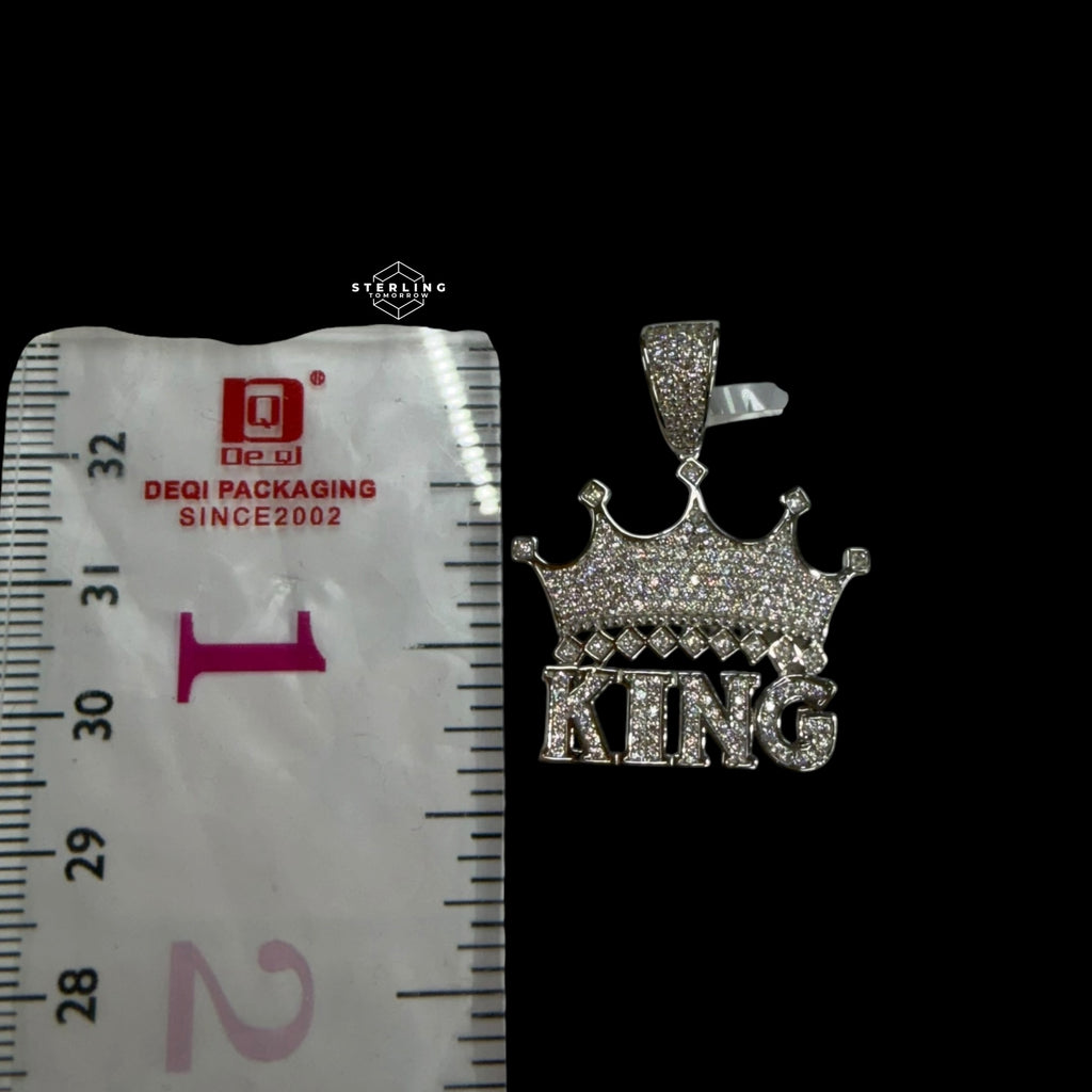 Gold Vermeil Iced Out King Crown Pendant, 925 Sterling Silver