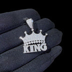 King with Crown Charm 925 Sterling Silver w/Rope Chain
