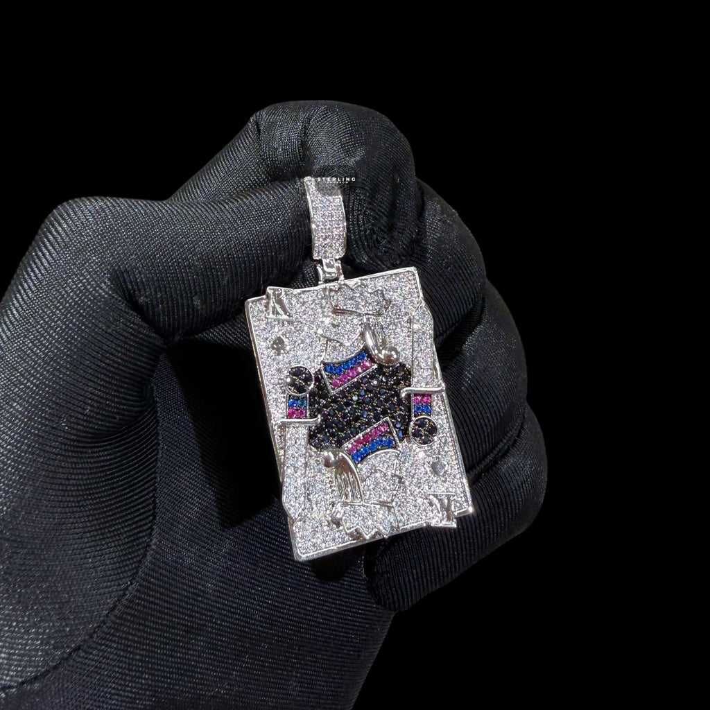 King Playing Card Pendant | 14K White Gold Plated Poker King CZ Hip Hop Necklace, Iced Out Card Pendant with Free Rope Chain