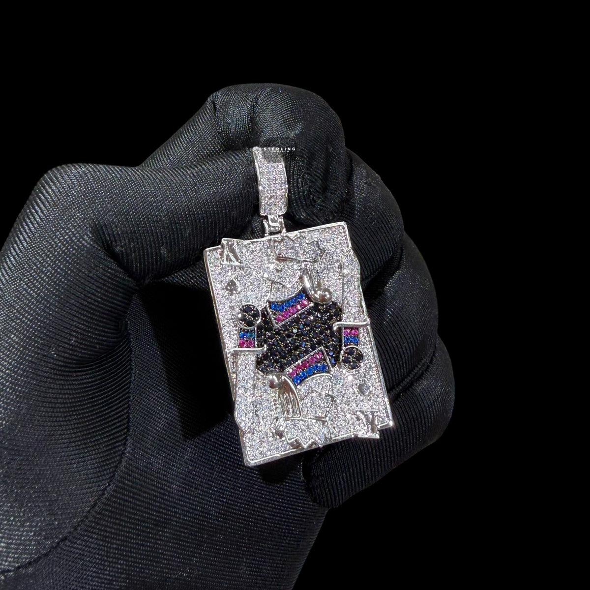 King Playing Card Pendant | 14K White Gold Plated Poker King CZ Hip Hop Necklace, Iced Out Card Pendant with Free Rope Chain