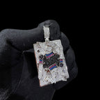 King Playing Card Pendant | 14K White Gold Plated Poker King CZ Hip Hop Necklace, Iced Out Card Pendant with Free Rope Chain