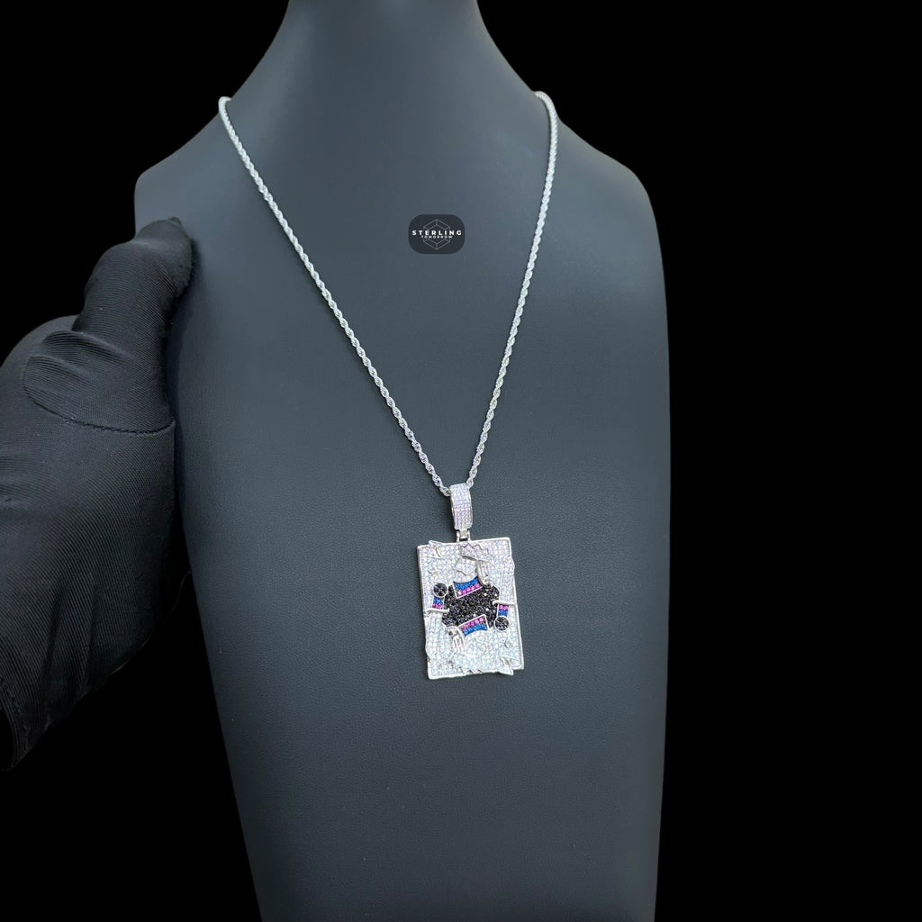 King Playing Card Pendant | 14K White Gold Plated Poker King CZ Hip Hop Necklace, Iced Out Card Pendant with Free Rope Chain